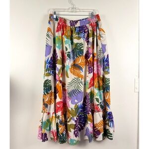 Gypsie Blu‎ Women's Multicolor Tropical Floral A-Line Midi Skirt Elastic XL